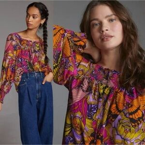 NWT Anthropologie by Alexandra Farmer Puff-Sleeved Blouse Size Extra Large XL